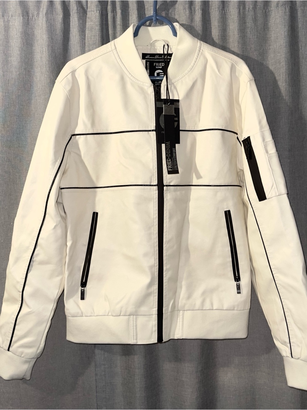 Fried Denim Faux Leather Bomber Jacket